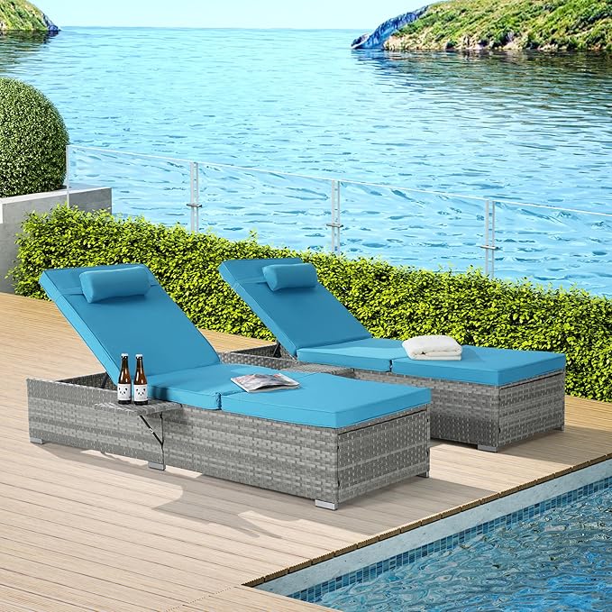 Outdoor Chaise Lounge Chair Set of 2 Wicker Pool Lounge Chairs Tanning Lounges for Outside Lawn Sunbathing Chairs with - Photo 1