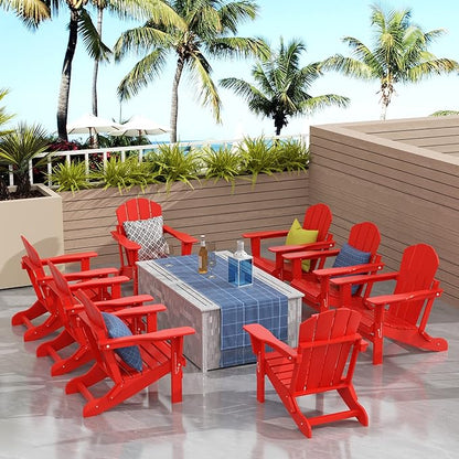 WO WESTIN OUTDOOR HDPE Laguna Outdoor Folding Poly Adirondack Chair (Set of 8),Red