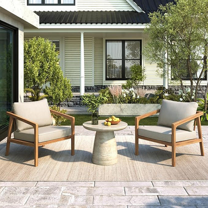 Merax 2 Piece Patio Outdoor Furniture Set, All-Weather Acacia Wood Armchairs w/Coushions, Club Chair for Porch, Lawn, Backyard, Balcony Teak+ Beige