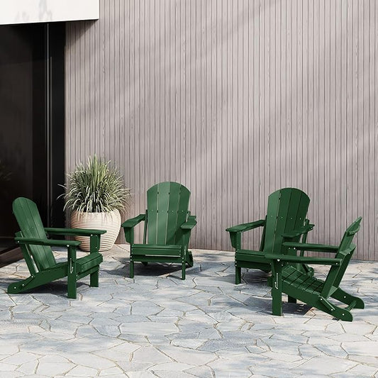 WestinTrends Malibu 4-Piece Set Outdoor Folding Poly Adirondack Chair, Dark Green