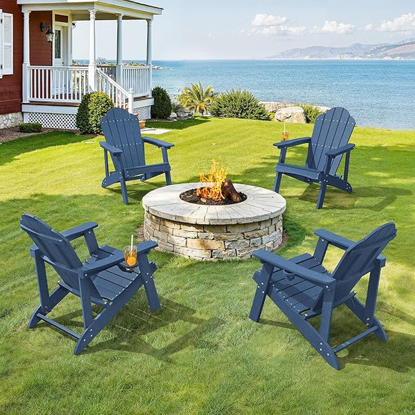 LUE BONA HDPE Adirondack Chairs Set of 2 - Weather Resistant Seating with Cup Holder for Porch, Poolside - Photo 1