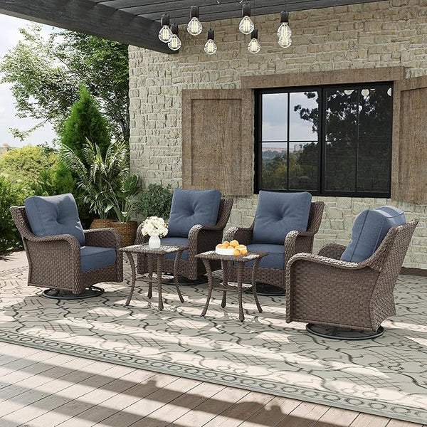 6 Piece Patio Furniture Set, All-Weather Wicker Outdoor Conversation Set with Swivel Rocking Chair and 6 Inch Thick - Photo 1