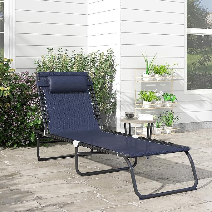 Outsunny Folding Chaise Lounge Chair, Patio Sun Tanning Chair, Outdoor Chaise Lounger with 4-Position Reclining Back - Photo 2