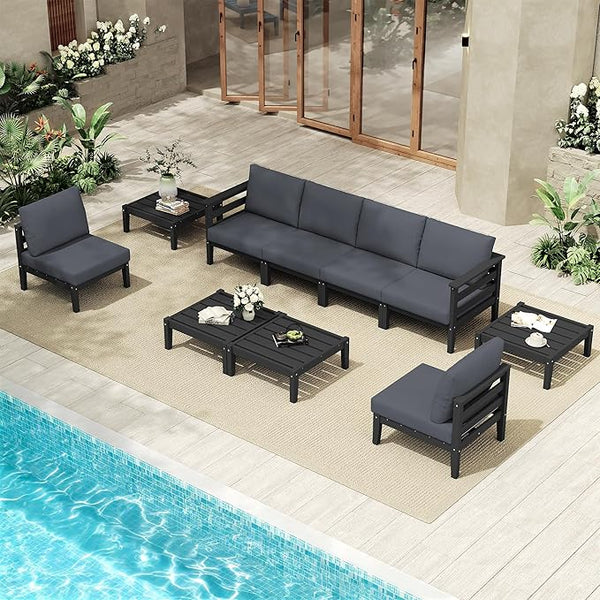 SERWALL HDPE Patio Furniture Set, 10 Pieces Outdoor Sectional Sofa Set - Photo 1
