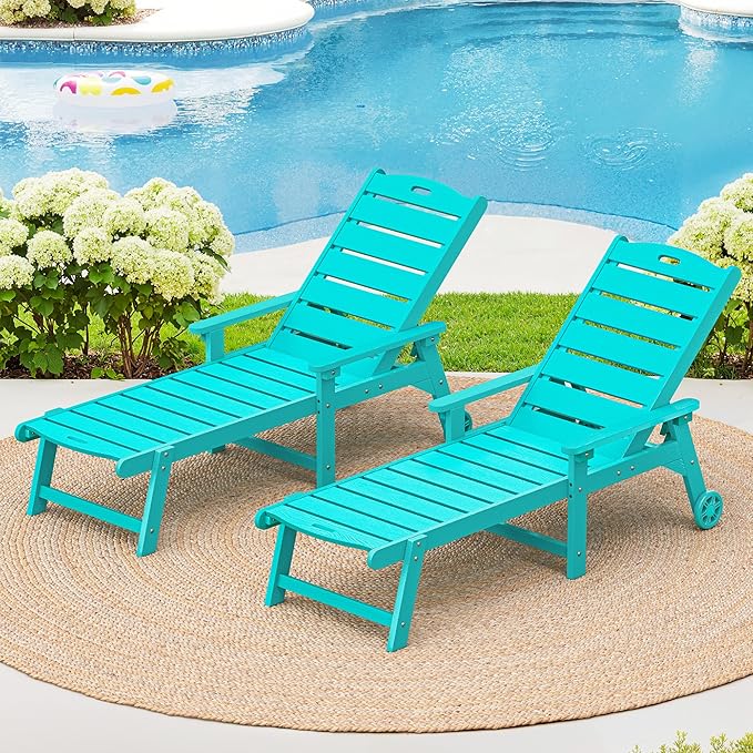 LUE BONA Outdoor Chaise Lounge Chairs Set of 2, HDPS Chaise Lounger, 5 Positions Adjustable Lounge Chairs - Photo 1