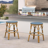PURPLE LEAF French Patio Round 26" Counter Stool Set of 2 Large Handwoven Wicker Rattan Seat Armless Barstools with - Photo 3