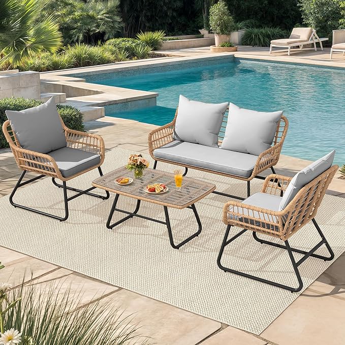 YITAHOME 4-Piece Patio Furniture Set, Wicker Outdoor Bistro Set - Photo 1