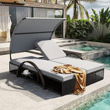 Outdoor Double Chaise Lounge with Adjustable Backrest and Sun Canopy - Photo 1