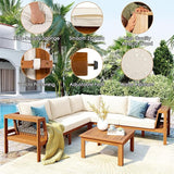 Outdoor L-Shaped Sofa Furniture Set with Coffee Table, Woven Mesh Armrests and Side Table - Photo 4