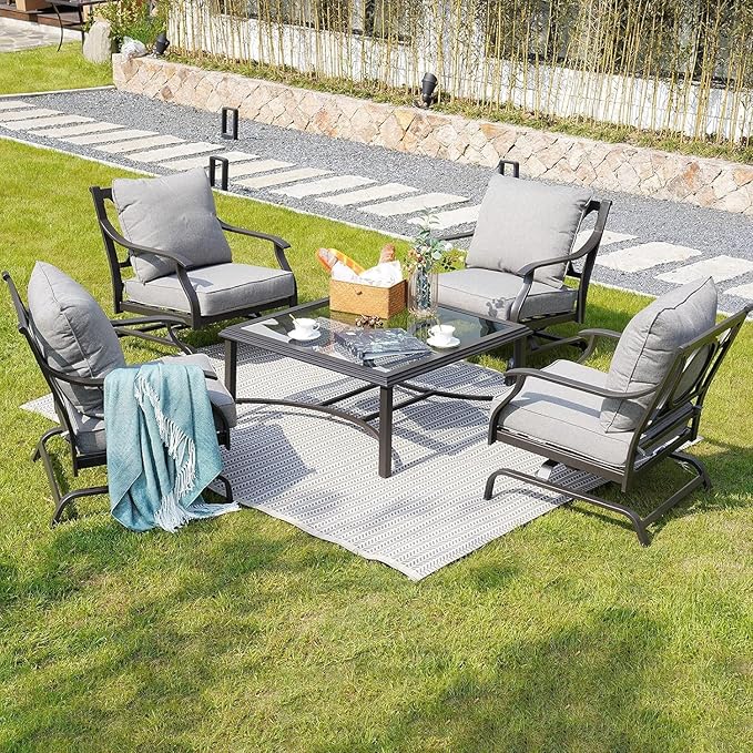 Grand patio Outdoor Glass Coffee Table,Outdoor Furniture Coffee,Patio Garden Furniture Multi-Functional Tea Table with Tempered Glass Top, for Conversation-Square (Tea Table with Glass Top)