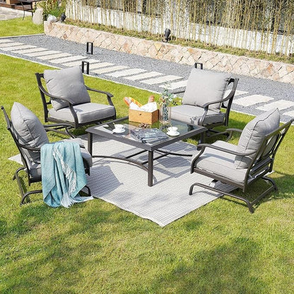 Grand patio Outdoor Glass Coffee Table,Outdoor Furniture Coffee,Patio Garden Furniture Multi-Functional Tea Table with Tempered Glass Top, for Conversation-Square (Tea Table with Glass Top)