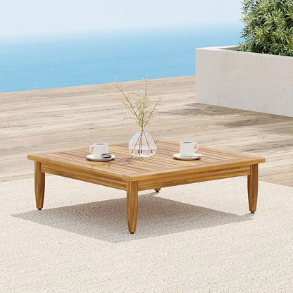 Christopher Knight Home Dessa Outdoor Coffee Table for Patio Furniture Set, Acacia Wood Side Table with Slats Panel Support Tabletop, Square Patio Table for Poolside Balcony Garden, Teak