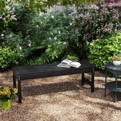 Outsunny Outdoor Bench, 47" 2-Person HDPE All-Weather Patio Bench Seat, Backless Garden Loveseat with Slatted Seat, Rot and Fade Resistant for Yard, Porch, Park, Black
