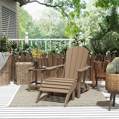 WestinTrends Malibu Outdoor Lounge Chairs, 3-Pieces Adirondack Chair Set with Ottoman and Side Table, All Weather Poly Lumber Patio Lawn Folding Chair for Outside Pool Garden Backyard, Weathered Wood