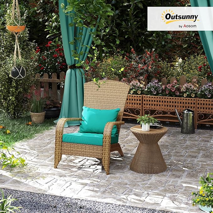 Outsunny Patio Wicker Adirondack Chair, Outdoor All-Weather Rattan Fire Pit Chair with Soft Cushions - Photo 2