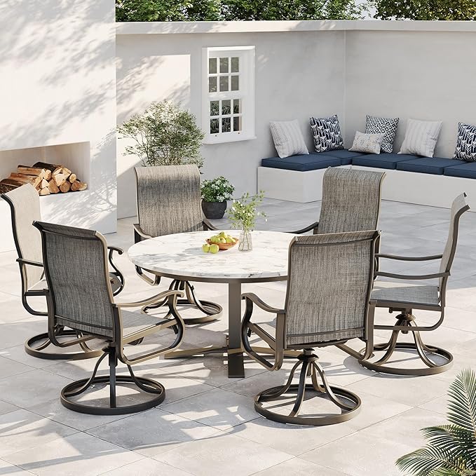Patio Swivel Chairs Set of 4, Outdoor Dining Chairs with High Back, All-Weather Swivel Rocker Chair for Lawn, Porch or Garden (Grey, 4PCS)