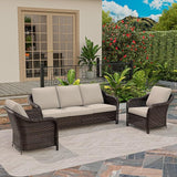 3 Piece Patio Wicker Conversation Set, All-Weather Use Outdoor Wicker Sofa with 2 PE Rattan Chair, Ideal for Porch - Photo 2