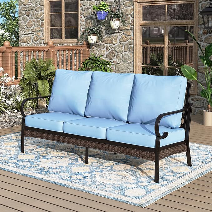 Patio Furniture Sofa, 3-Seat Patio Sofa Steel Frame Outdoor Sectional Couch with Deep Seating and 5.75” Cushions for - Photo 1