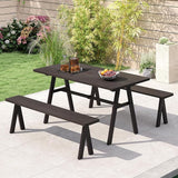 Giantex Outdoor Patio Bench for 4-6 Person, 59" Metal and Wood Dining Bench, 800 LBS Weight Capacity - Photo 5