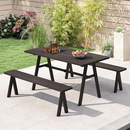 Giantex Outdoor Patio Bench for 4-6 Person, 59" Metal and Wood Dining Bench, 800 LBS Weight Capacity, Weather-Resistant Garden Seat for Porch, Deck or Backyard (2)