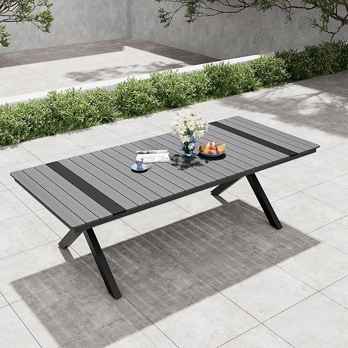 Pellebant 94" Outdoor Dining Table for 8-10, 8ft Aluminum Patio Table with Umbrella Hole - Photo 1