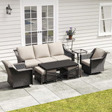 7 Pieces Outdoor Conversation Furniture Set - 77" Patio Sofa, 2 Swivel Rocker Chairs, 2 Ottomans, 1 Side Table - Photo 1