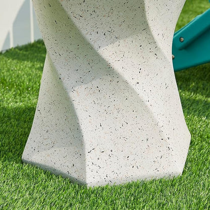 Glitzhome Outdoor Side Table, 17.75" H Decorative Garden Stool MGO Twist Faux Terrazzo End Table, Round Planter Stand for Indoor Outdoor Living Room Bedroom Patio Deck Poolside, White