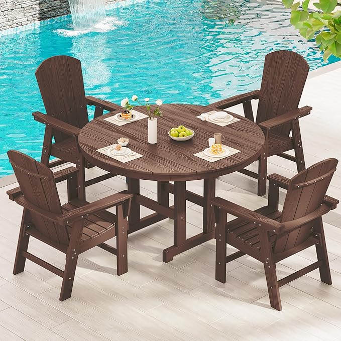 SERWALL Outdoor Adirondack Dining Chair Set of 2, All Weather HDPE Patio Chairs, Coffee