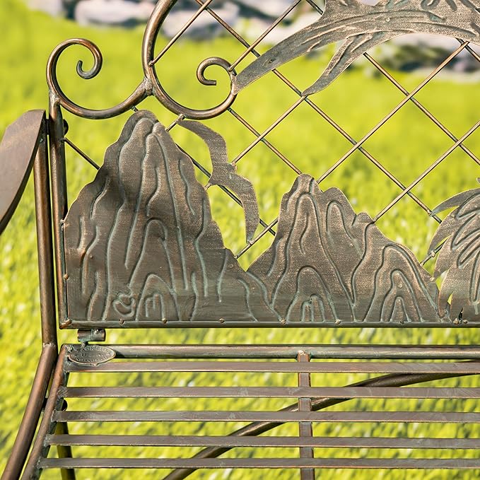 Classic Iron Garden Bench with Nature Scenery (Caribou Backrest in Bronze)