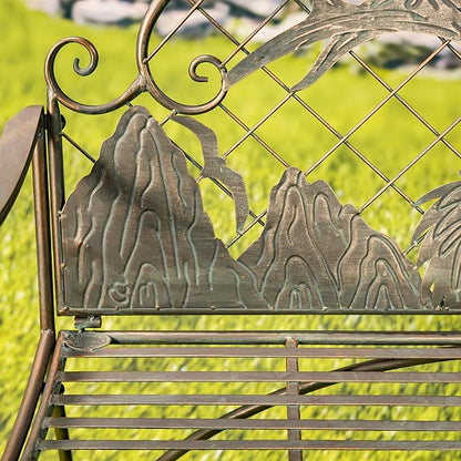 Classic Iron Garden Bench with Nature Scenery (Caribou Backrest in Bronze)