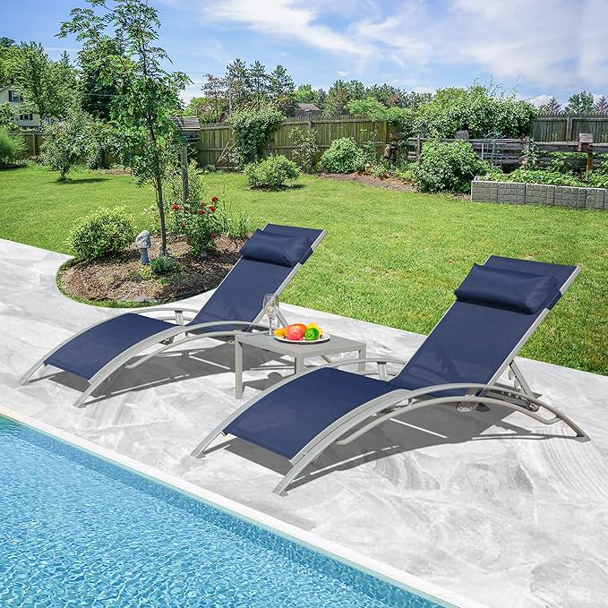 Domi Outdoor Chaise Lounge Set of 3 Patio Recliner Chairs with Adjustable Backrest and Removable Pillow for - Photo 7