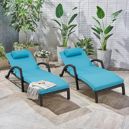 HOMREST Chaise Lounge Chairs Set of 6, PE Rattan Wicker Lounge Chair with Arm and Wheels for Poolside,Blue