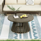 Acacia Wood Patio Coffee Table, Patio Outdoor Acacia Wood Round Coffee Table for Backyard, Lawn, Balcony, Teak Finish - Photo 3