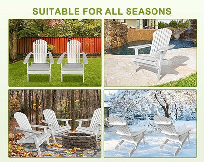 Foldable Adirondack Chairs - All-Weather Lawn & Patio Chairs with Wide Armrests, Solid Wood, 350 Lbs, White