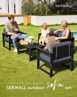 SERWALL 2 Pieces Single Cushioned Lounge Chair, Black HDPE Outdoor Adirondack Sofa Armchair with Grey Cushion - Photo 7