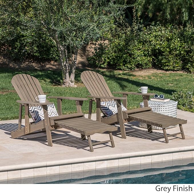 GDFStudio Noble House Hayle Reclining Wood Adirondack Chair w/Footrest (Set of 2) Grey
