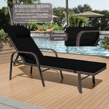 Patio Chaise Lounge Set 3 Pieces Outdoor Lounge Chair with Rattan Adjustable Backrest Armrest and Folding Table for - Photo 4