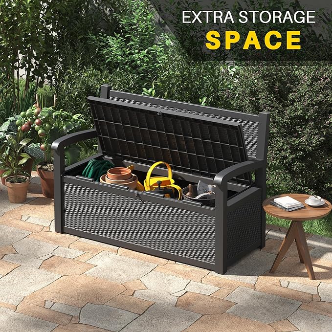 LHBcraft 70 Gallon Deck Bench with Storage, Outdoor Storage Box Bench Waterproof&Lockable - Photo 4