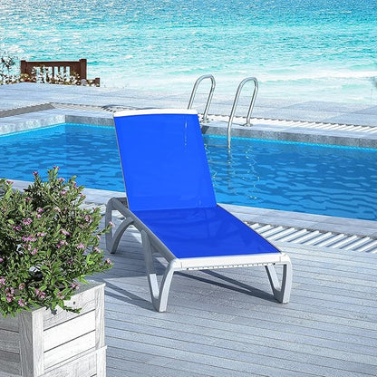 Domi Outdoor Lounge Chair, Aluminum Patio Chaise Lounge with 5 Position Adjustable Backrest and Wheels, All Weather Reclining Chair with Side Table for Patio, Yard,Balcony,Poolside (Blue)