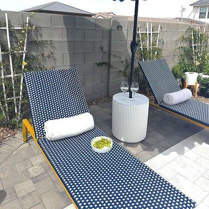PURPLE LEAF Patio Chaise Lounge French Outdoor Lounger 1 Piece Wood-Grain Finish Aluminum Wicker Lounge Chair with Adjustable Backrest for Pool Garden Beach and Backyard White and Navy