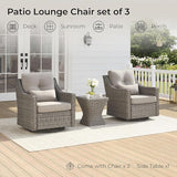 CHITA 3 Pieces Wicker Patio Bistro Set, Outdoor Furniture Set with 2 Pieces Rattan Rocking Swivel Chairs - Photo 9