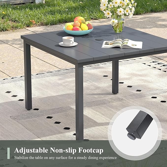 Outdoor Dining Table with Adjustable Umbrella Hole, 40.2" All-Weather Square Patio Dining Table for 4 - Photo 6
