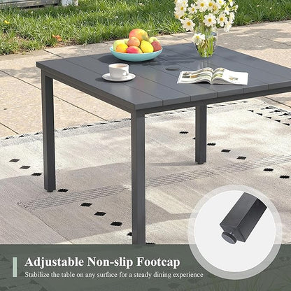 Outdoor Dining Table with Adjustable Umbrella Hole, 40.2" All-Weather Square Patio Dining Table for 4, Metal Patio Table for Garden Lawn Porch Deck Yard, Dark Grey