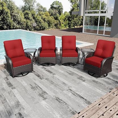 Joyside Wicker Patio Furniture Set, 6 Piece Outdoor Furniture Set with Thickened Cushions, High Back, Deep Seating, Wide Armrest, Outdoor Swivel Rocker Chairs for Porch, Deck