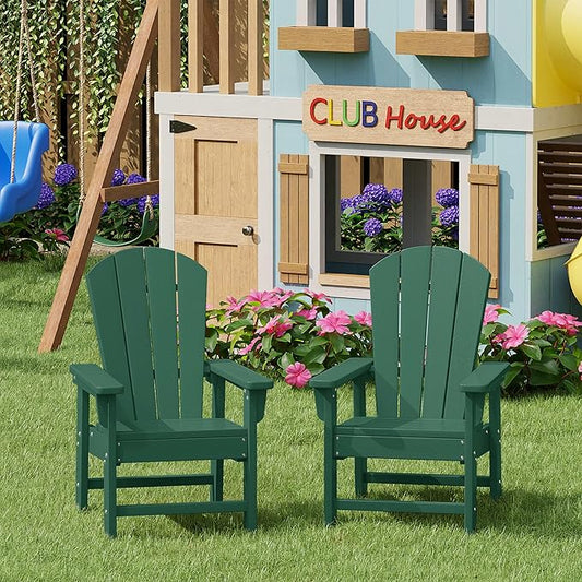 WestinTrends Malibu Kids Outdoor Adirondack Plastic Patio Chair (Set of 2), Dark Green