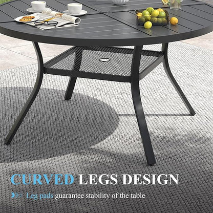 VICLLAX 40.6" Round Patio Table with Umbrella Hole, All Weather Metal Outdoor Dining Table for 4, Outside Table with Storage Shelf for Lawn Garden, Black