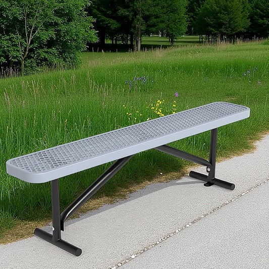 6 Feet Outdoor Steel Bench, Gray Heavy Duty Metal Park Bench for Outside, Weatherproof Dock Bench, 72" L Commercial Benches Mesh Bench for Shopping Mall, Store, Lawn, Park, Patio, Deck, Garden