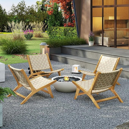 Tangkula Teak Wood Patio Dining Chair, Outdoor Wooden Mid-Century Accent Armless Chair w/Webbing Seat & Backrest, for Living Room, Balcony, Porch, Backyard, Lawn, Poolside, Garden, Deck