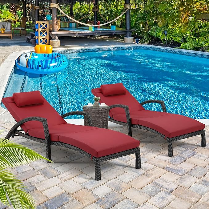 HOMREST Chaise Lounge Chairs Set of 2, PE Rattan Wicker Patio Lounge Chair with Adjustable 5 Position - Photo 1