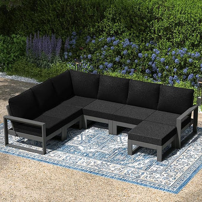 WestinTrends Montara 7-Piece Outdoor Modular L-Shaped Corner Patio Sectional Sofa Set, Black
